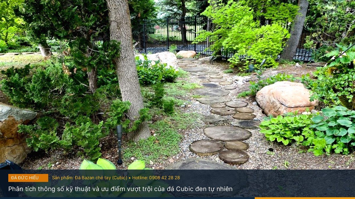 Phân tích thông số kỹ thuật và ưu điểm vượt trội của đá Cubic đen tự nhiên - Ứng dụng thực tế của đá Bazan chẻ tay Cubic trong kiến trúc lối đi sân vườn biệt thự